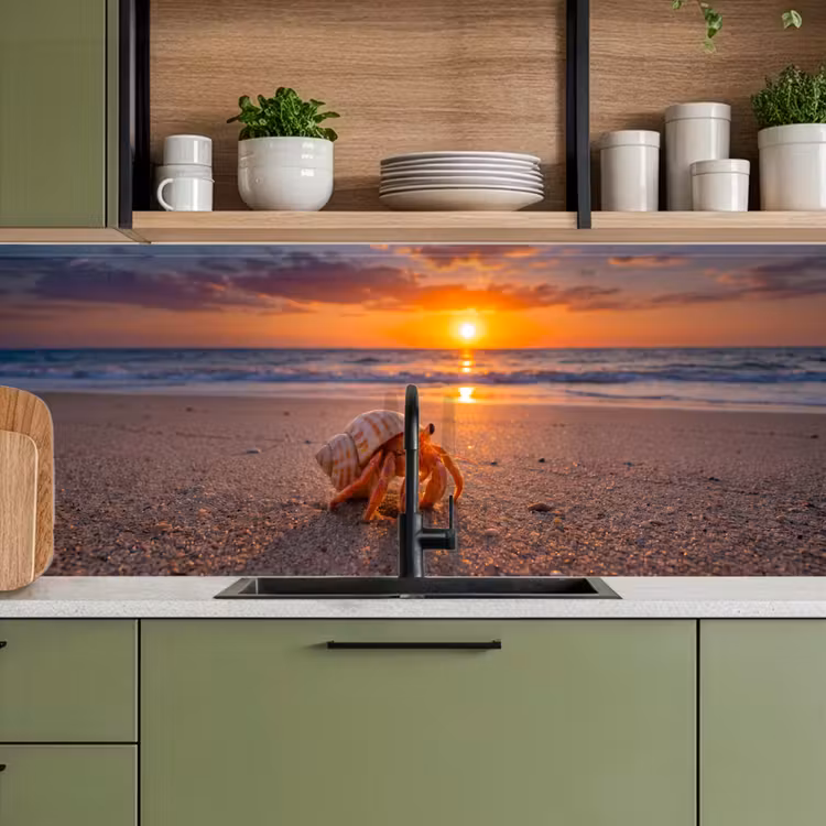 Kreeft - Strand - Natuur - Zonsondergang - Oranje keuken achterwand 2 middel -sfeer3