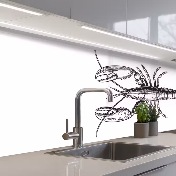 Kreeft - Zwart - Wit keuken achterwand 2 middel -3d_schuin