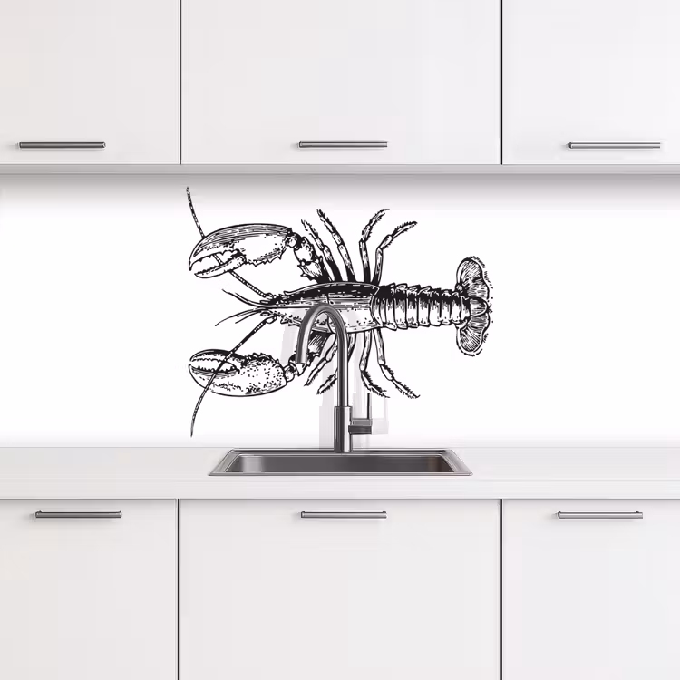 Kreeft - Zwart - Wit keuken achterwand 2 middel -3d