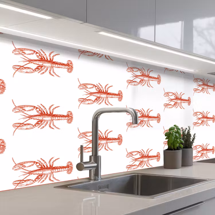 Kreeften - Rood - Patroon keuken achterwand 2 middel -3d_schuin