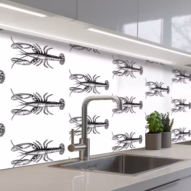 Kreeften - Zwart - Patroon keuken achterwand 2 middel -3d_schuin