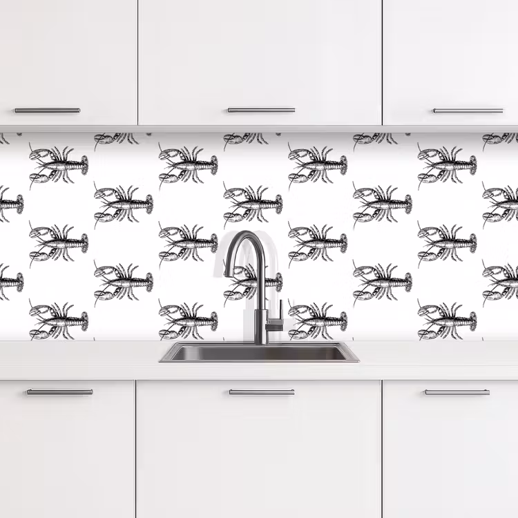 Kreeften - Zwart - Patroon keuken achterwand 2 middel -3d
