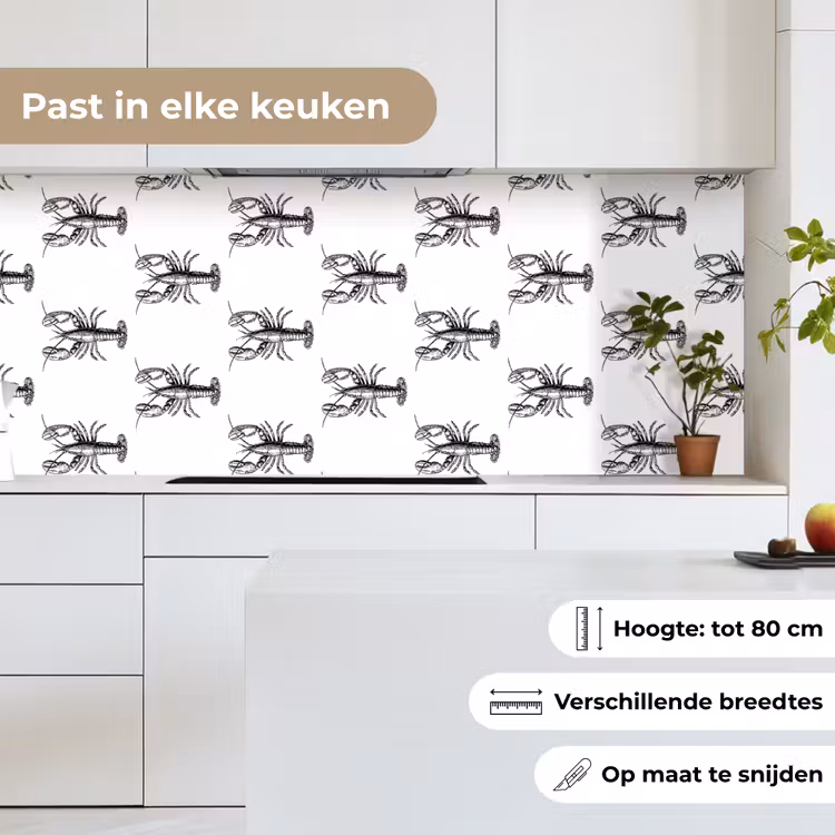 Kreeften - Zwart - Patroon keuken achterwand 2 middel -sfeer4_NL