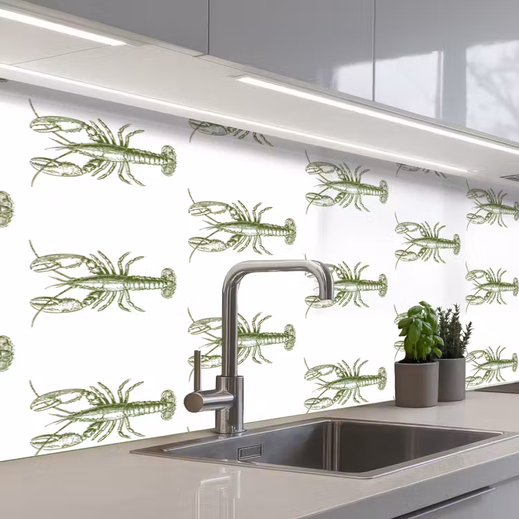 Kreeften - Groen - Patroon keuken achterwand 2 middel -3d_schuin