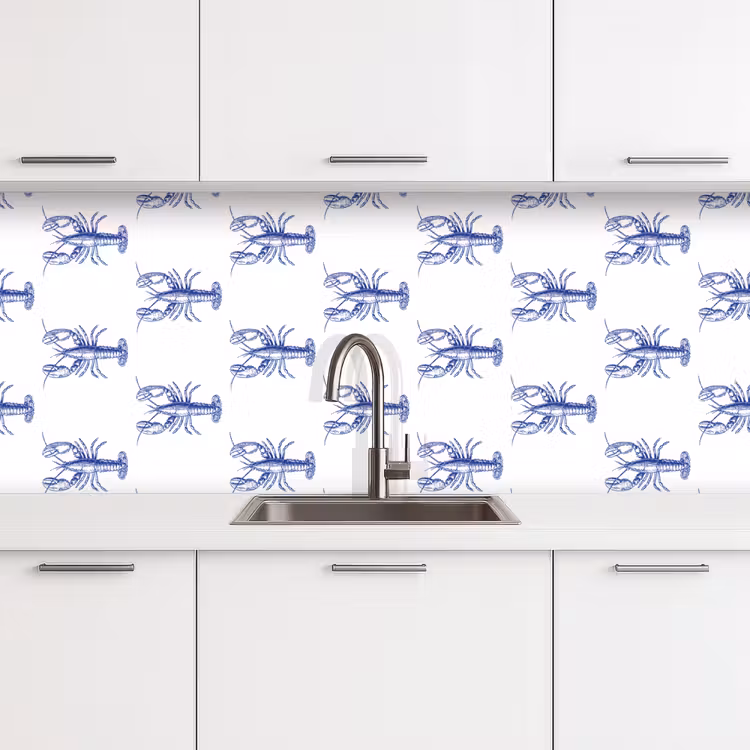 Kreeften - Patroon - Blauw - Wit keuken achterwand 2 middel -3d