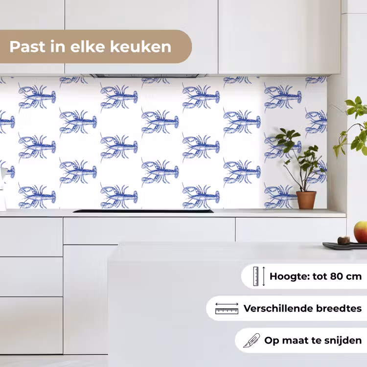 Kreeften - Patroon - Blauw - Wit keuken achterwand 2 middel -sfeer4_NL
