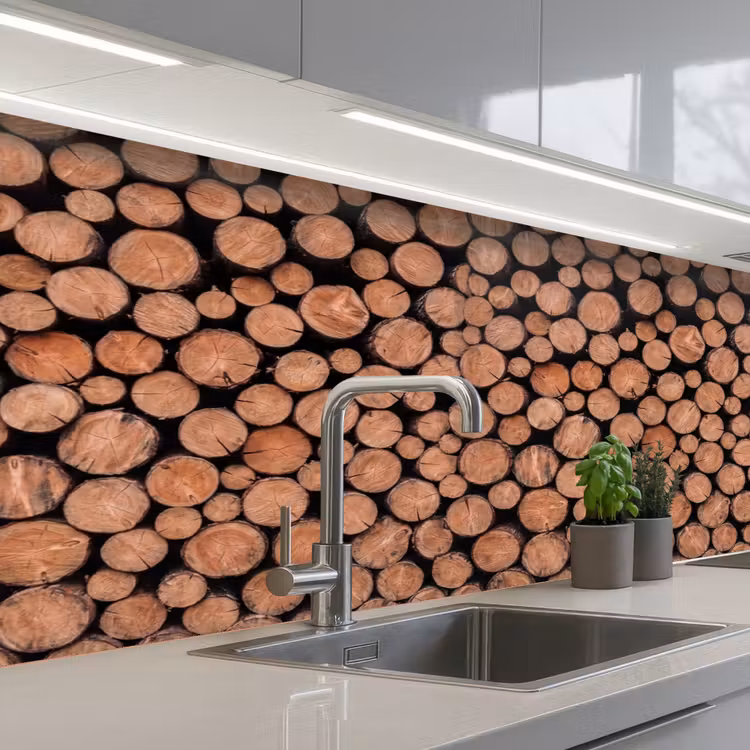 Houtblokken - Textuur - Patroon - Bruin - Rustiek keuken achterwand 2 middel -3d_schuin