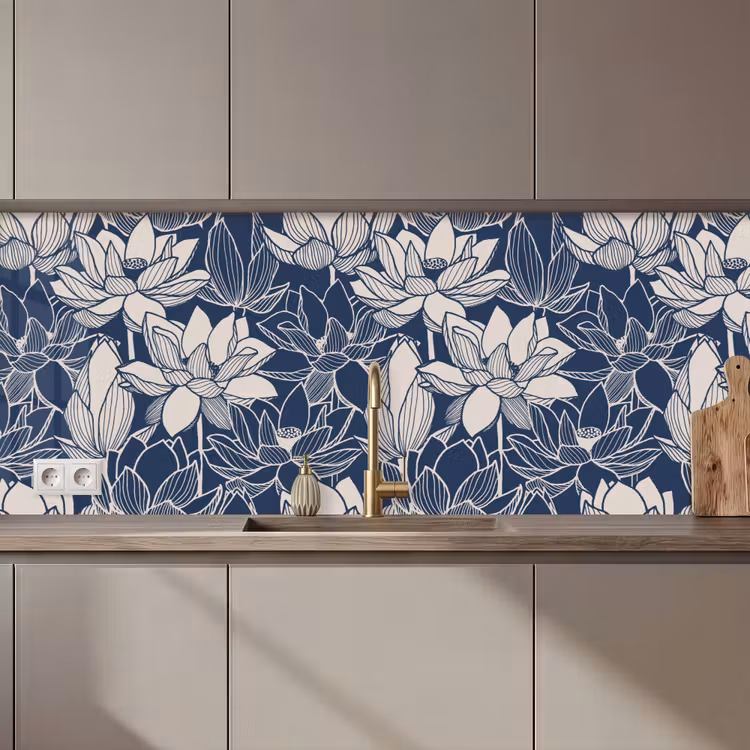 Lotus - Blauw - Patronen keuken achterwand 2 middel 871 zz_3dshopping