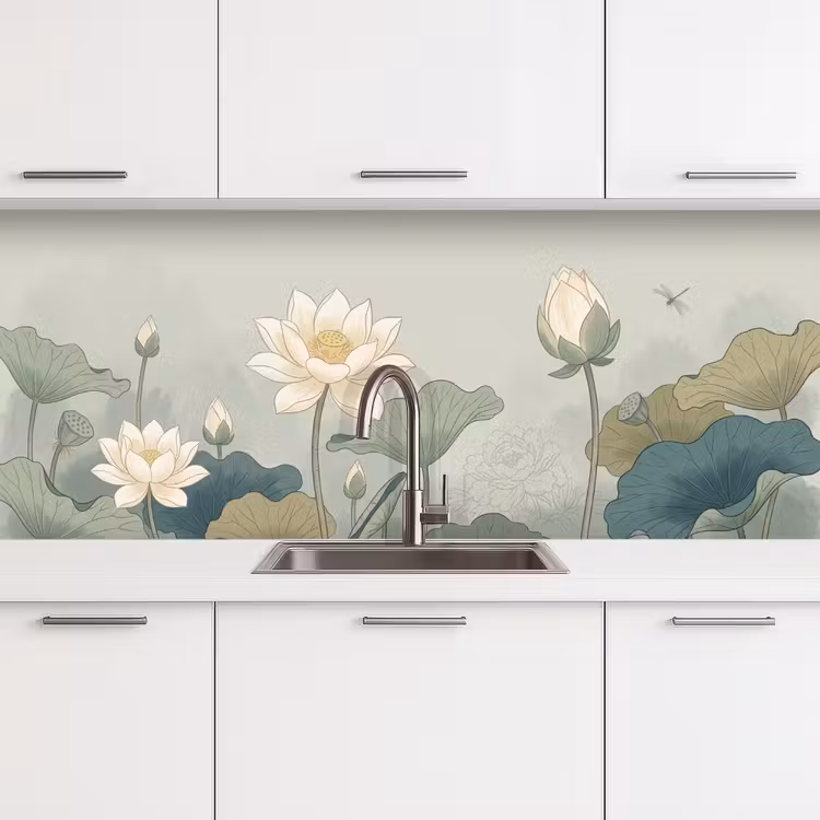 Lotus - Bloemen - Groen keuken achterwand 2 middel -3d