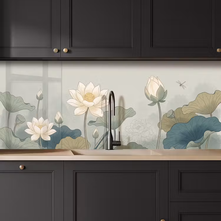 Lotus - Bloemen - Groen keuken achterwand 2 middel -sfeer1