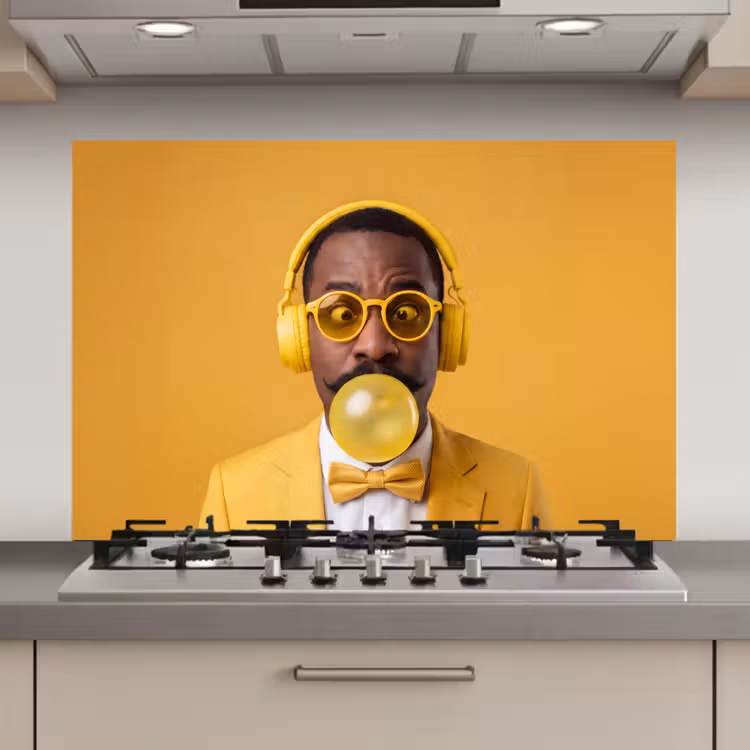 Man - Bubblegum - Portret - Geel - Modern keuken achterwand spatscherm klein -3d_website