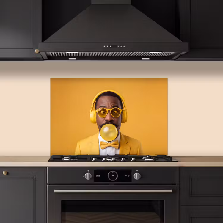 Man - Bubblegum - Portret - Geel - Modern keuken achterwand spatscherm klein -sfeer1