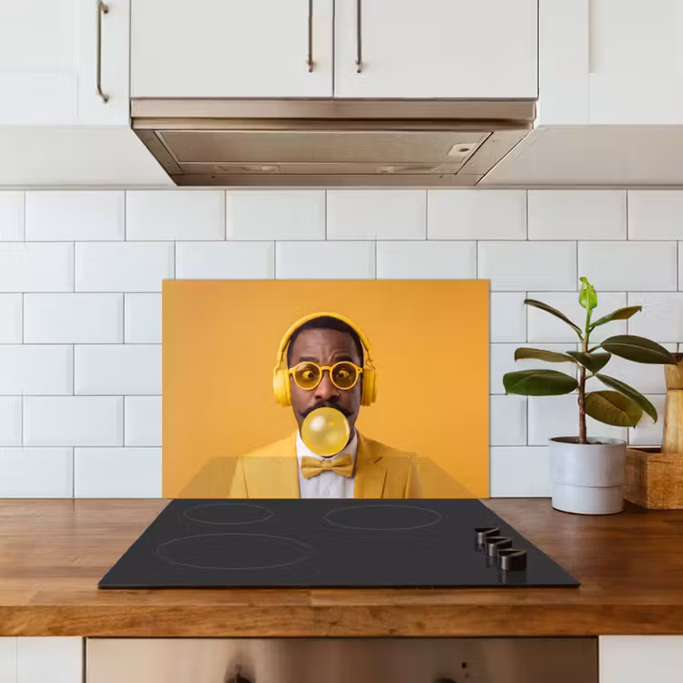 Man - Bubblegum - Portret - Geel - Modern keuken achterwand spatscherm klein -sfeer2
