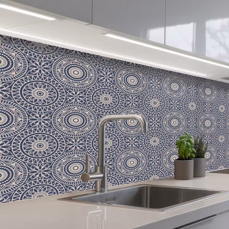 Mandala - Blauw - Patroon keuken achterwand 2 middel 871 -3d_schuin