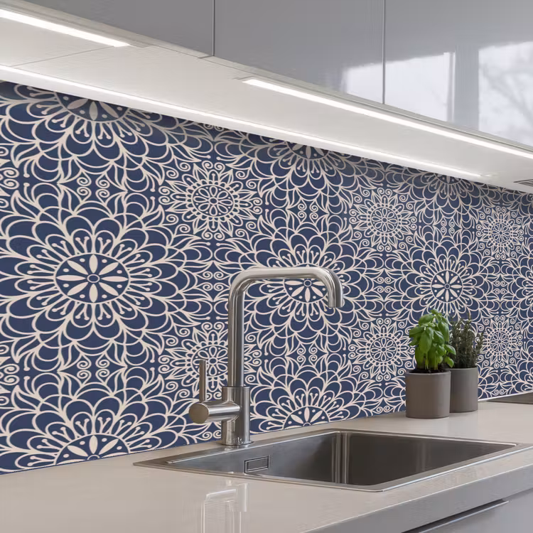 Mandala - Blauw - Patronen keuken achterwand 2 middel 871 -3d_schuin