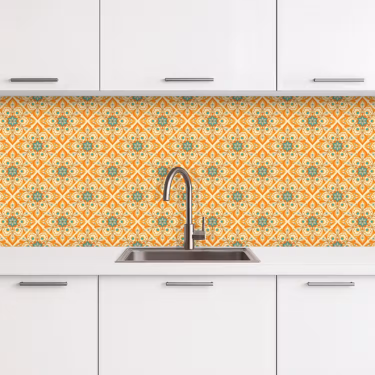 Mandala - Boho - Bloemen - Oranje - Patroon keuken achterwand 2 middel 871 -3d