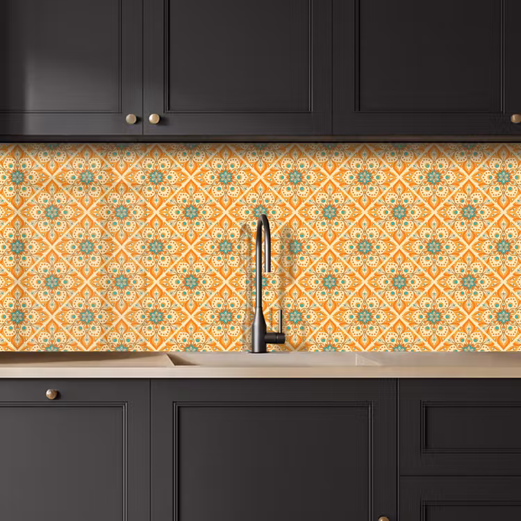 Mandala - Boho - Bloemen - Oranje - Patroon keuken achterwand 2 middel 871 -sfeer1