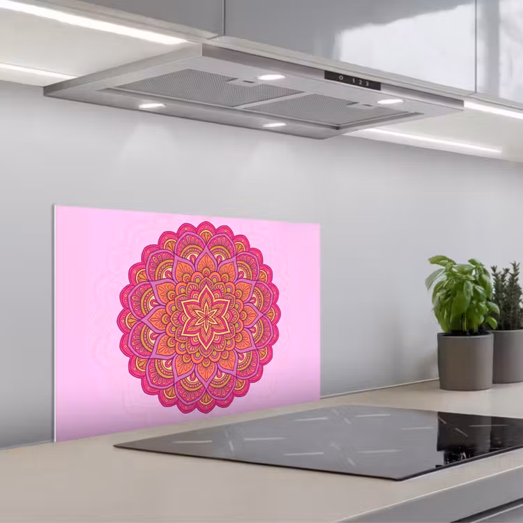 Mandala - Cirkel - Spiritueel - Oosters - Roze keuken achterwand spatscherm klein -3d_schuin