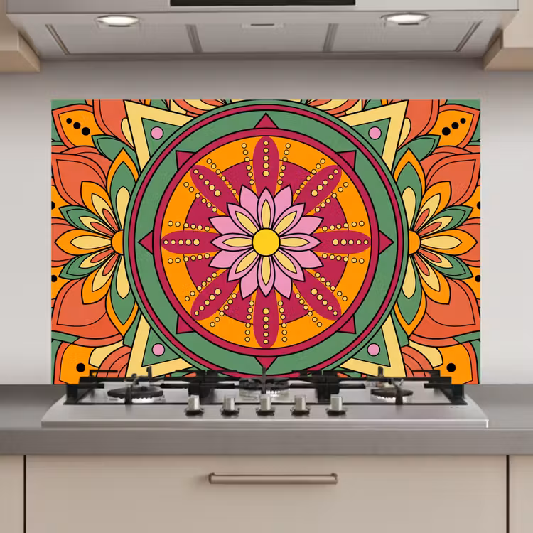 Mandala - Bloemen - Abstract - Kleurrijk keuken achterwand spatscherm klein -3d_website