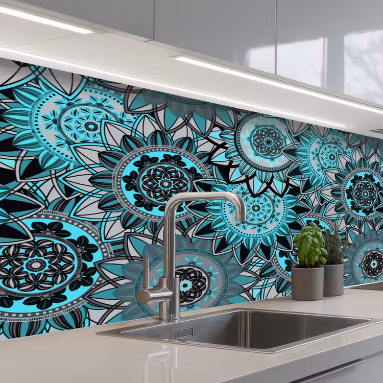 Mandala - Bloemen - Design keuken achterwand 2 middel 871 -3d_schuin