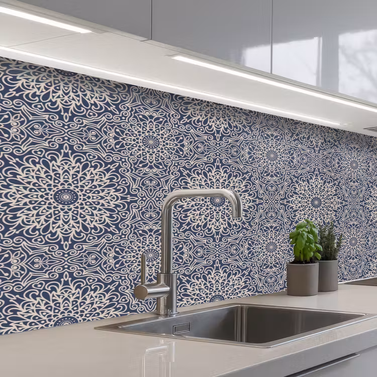 Mandala - Bloemen - Vintage - Patronen keuken achterwand 2 middel 871 -3d_schuin