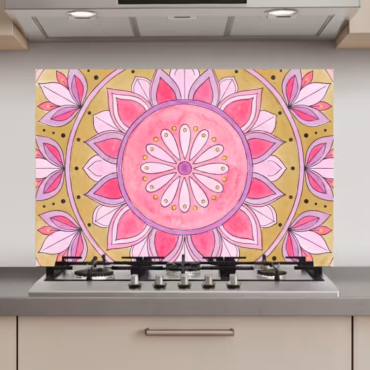 Mandala - Patroon - Kunst - Aquarel - Roze keuken achterwand spatscherm klein -3d_website