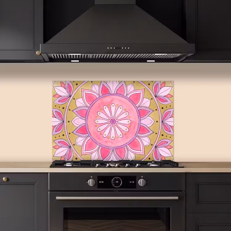 Mandala - Patroon - Kunst - Aquarel - Roze keuken achterwand spatscherm klein -sfeer1