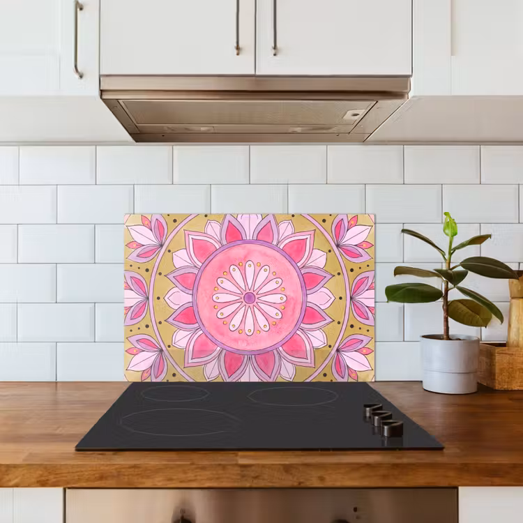 Mandala - Patroon - Kunst - Aquarel - Roze keuken achterwand spatscherm klein -sfeer2