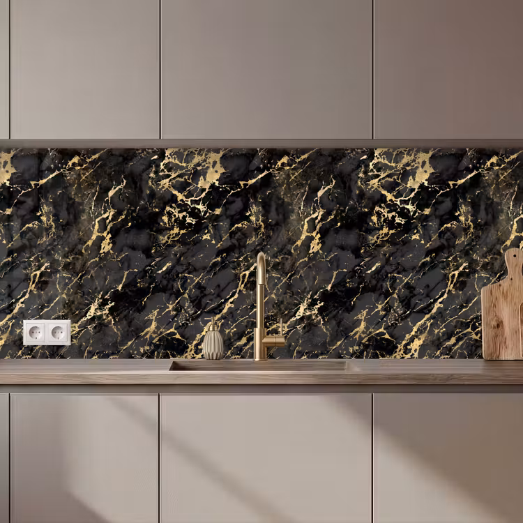 Marmer - Zwart - Goudstructuur keuken achterwand 2 middel 871 zz_3dshopping