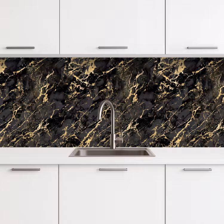 Marmer - Zwart - Goudstructuur keuken achterwand 2 middel 871 -3d