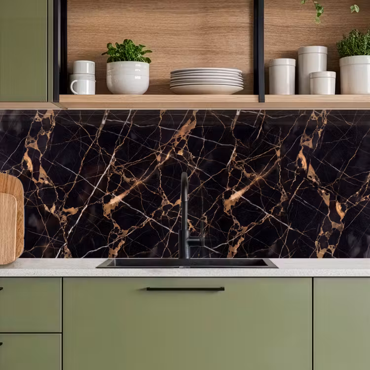 Marmer - Goud - Abstract - Zwart keuken achterwand 2 middel -sfeer3