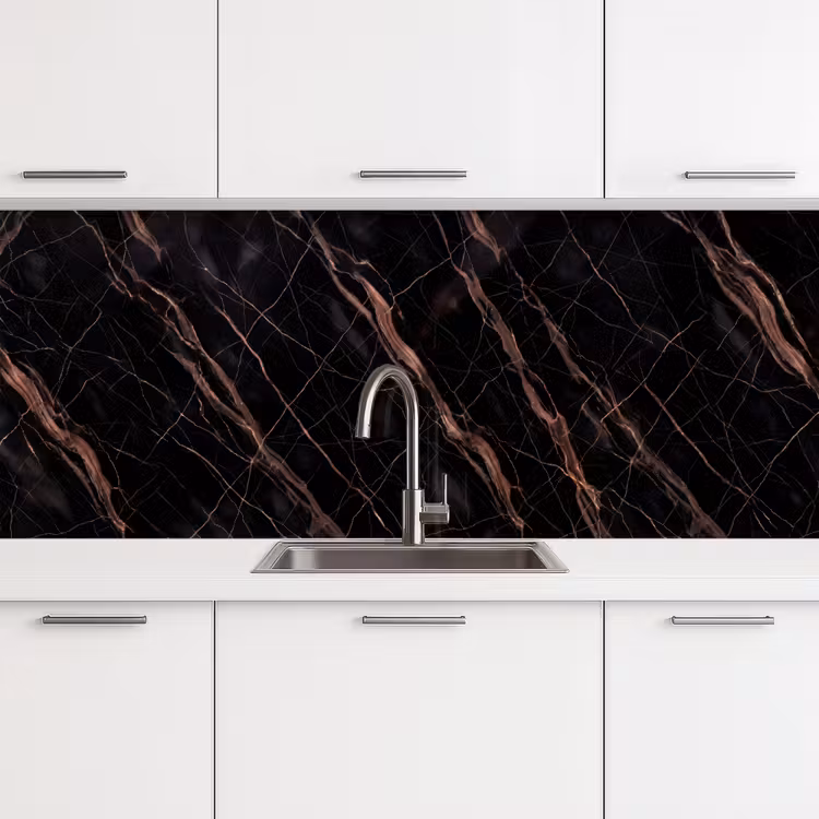 Marmer - Goud - Patroon - Luxe - Zwart keuken achterwand 2 middel -3d