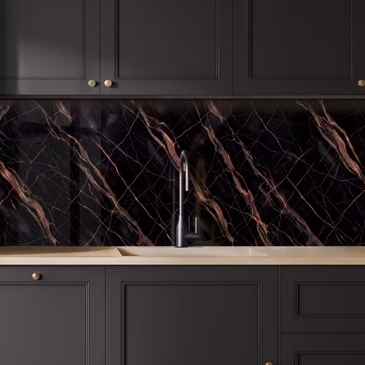 Marmer - Goud - Patroon - Luxe - Zwart keuken achterwand 2 middel -sfeer1