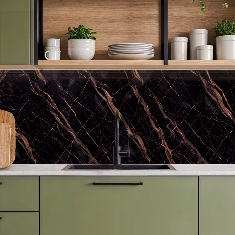 Marmer - Goud - Patroon - Luxe - Zwart keuken achterwand 2 middel -sfeer3