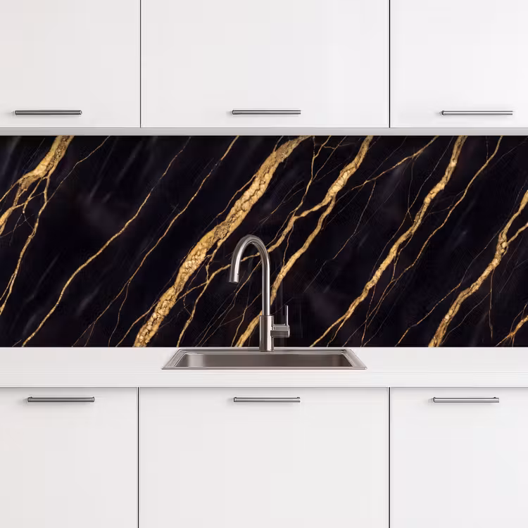 Marmer - Goud - Textuur - Abstract - Zwart keuken achterwand 2 middel -3d