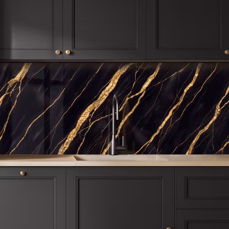 Marmer - Goud - Textuur - Abstract - Zwart keuken achterwand 2 middel -sfeer1