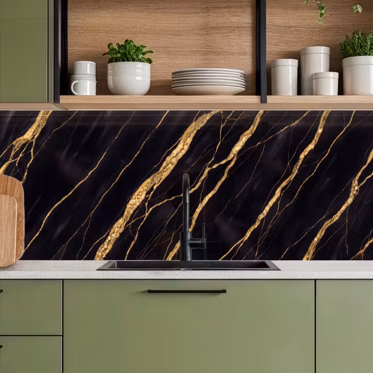 Marmer - Goud - Textuur - Abstract - Zwart keuken achterwand 2 middel -sfeer3