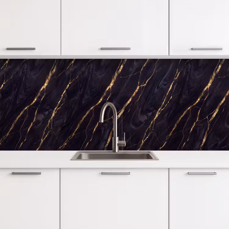 Marmer - Gouden aders - Abstract - Zwart keuken achterwand 2 middel -3d