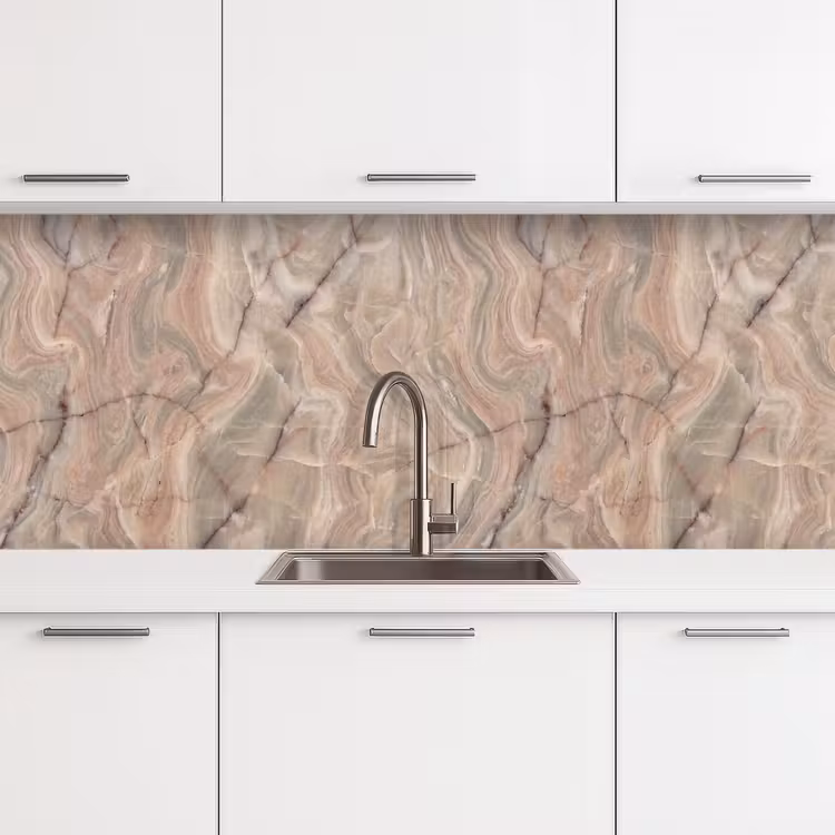 Marmer - Patroon - Abstract - Beige - Groen keuken achterwand 2 middel -3d