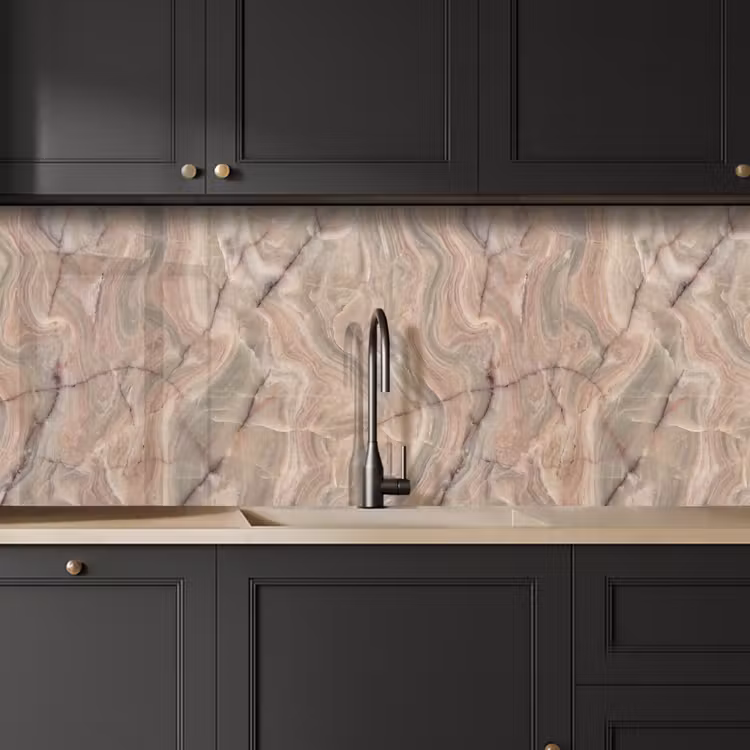 Marmer - Patroon - Abstract - Beige - Groen keuken achterwand 2 middel -sfeer1