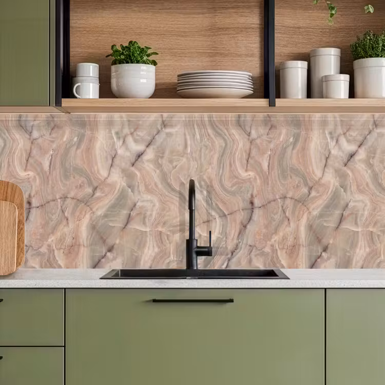 Marmer - Patroon - Abstract - Beige - Groen keuken achterwand 2 middel -sfeer3