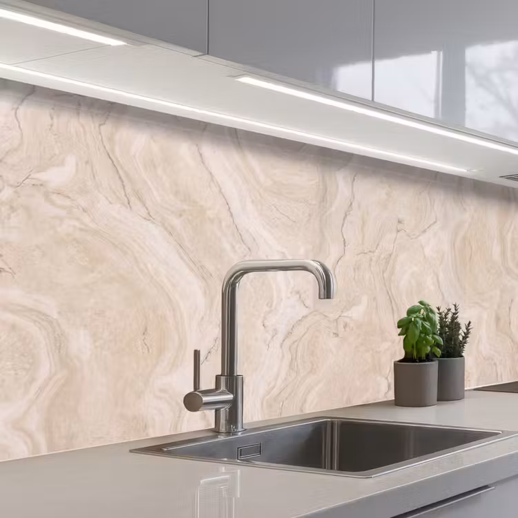 Marmer - Patroon - Beige - Steen - Abstract keuken achterwand 2 middel -3d_schuin