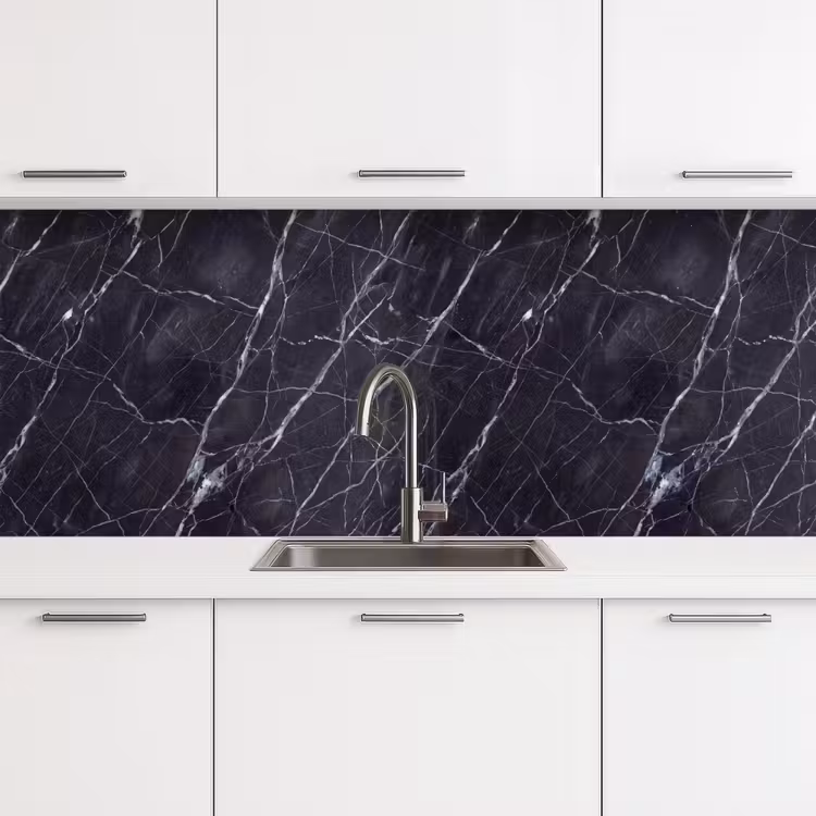 Marmer - Patroon - Modern - Zwart - Wit keuken achterwand 2 middel -3d