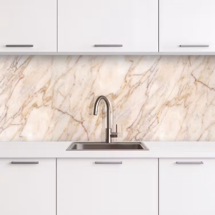 Marmer - Ader - Abstract - Wit - Goud keuken achterwand 2 middel -3d