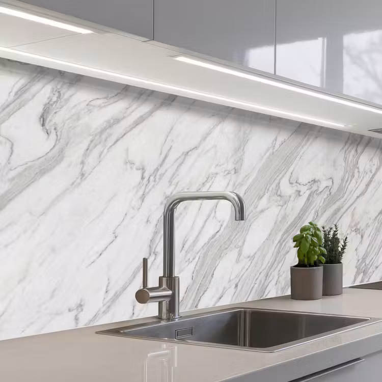 Marmer - Wit - Grijs - Structuur - Modern keuken achterwand 2 middel -3d_schuin