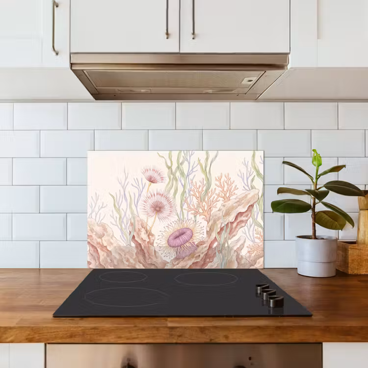 Zeeleven - Koraal - Onderwater - Illustratie - Kleurrijk keuken achterwand spatscherm klein -sfeer2