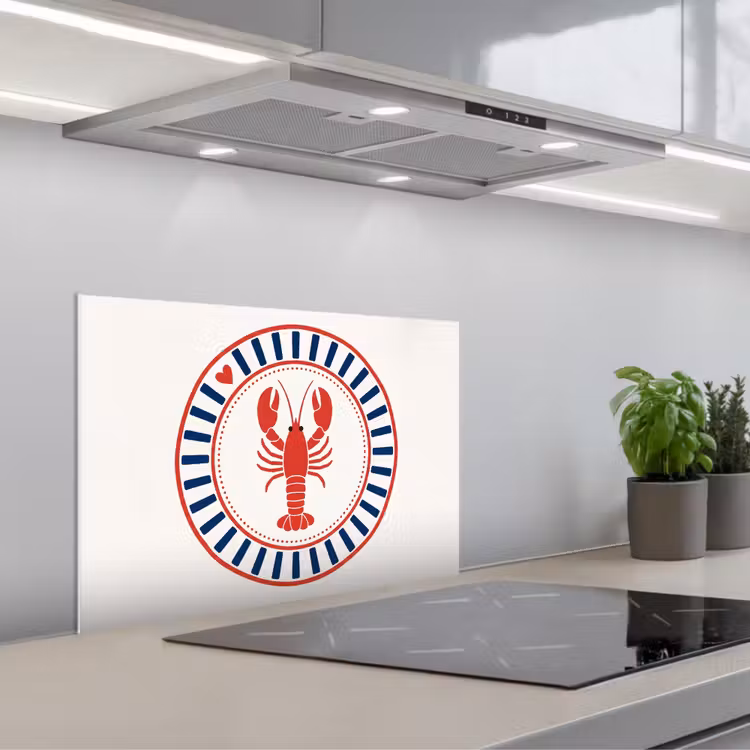 Zeeleven - Kreeft - Embleem - Grafisch - Rood keuken achterwand spatscherm klein -3d_schuin
