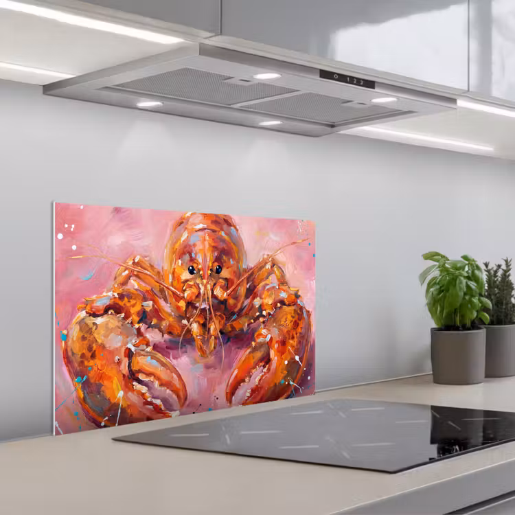 Zeeleven - Kreeft - Spatters - Abstract - Roze keuken achterwand spatscherm klein -3d_schuin
