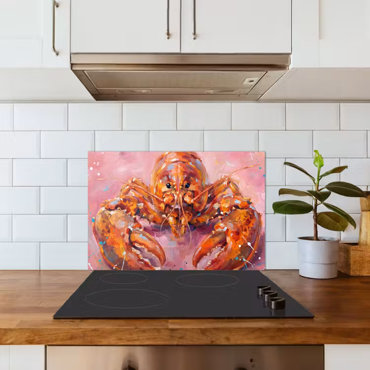 Zeeleven - Kreeft - Spatters - Abstract - Roze keuken achterwand spatscherm klein -sfeer2