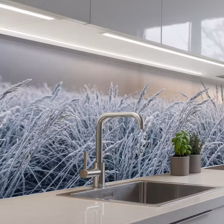 Rijp - Gras - Kristallen - Winter - Minimalistisch keuken achterwand 2 middel -3d_schuin